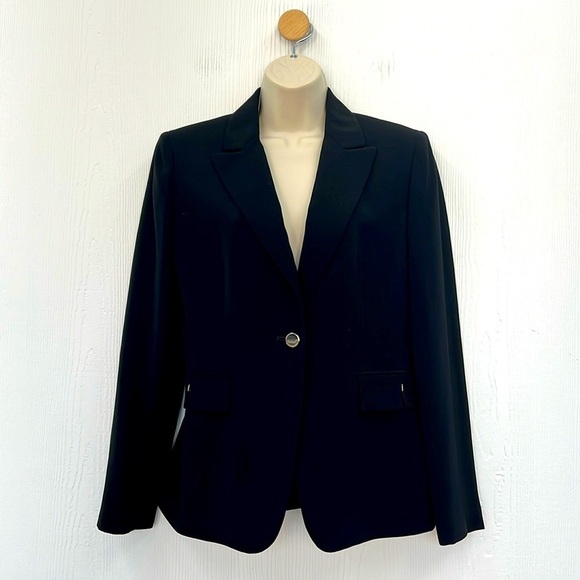 Tahari - Arthur S. Levine Black With Silver Hardware Kne Button Blazer Size 6 - Picture 1 of 10
